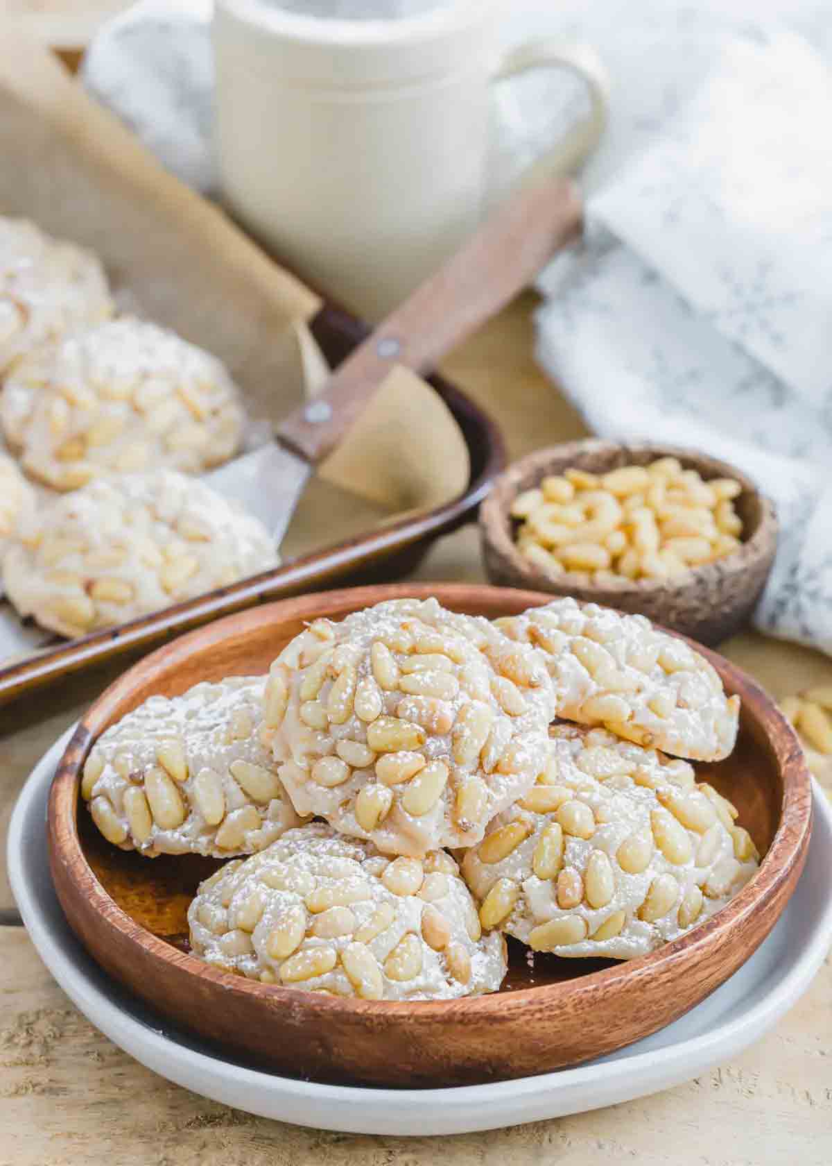 Vegan Pignoli dessert Cookies made with aquafaba