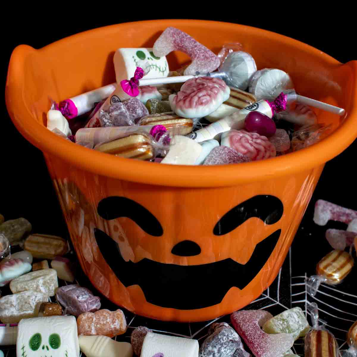 Vegan Pumpkin Bucket Full Of Sweets For Halloween