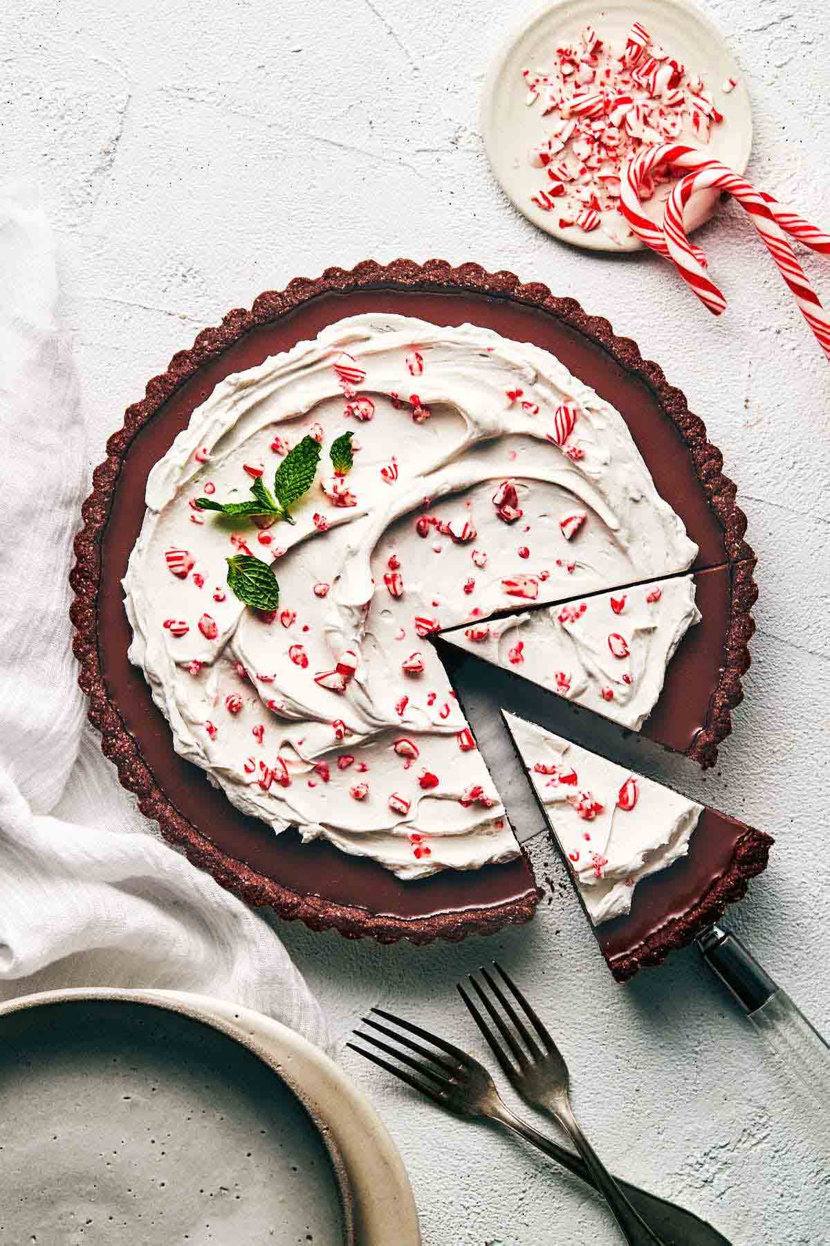 Vegan Chocolate Candy Cane Peppermint Tart