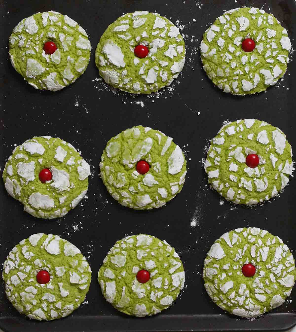 Vegan Grinch Cookies On Baking Tray