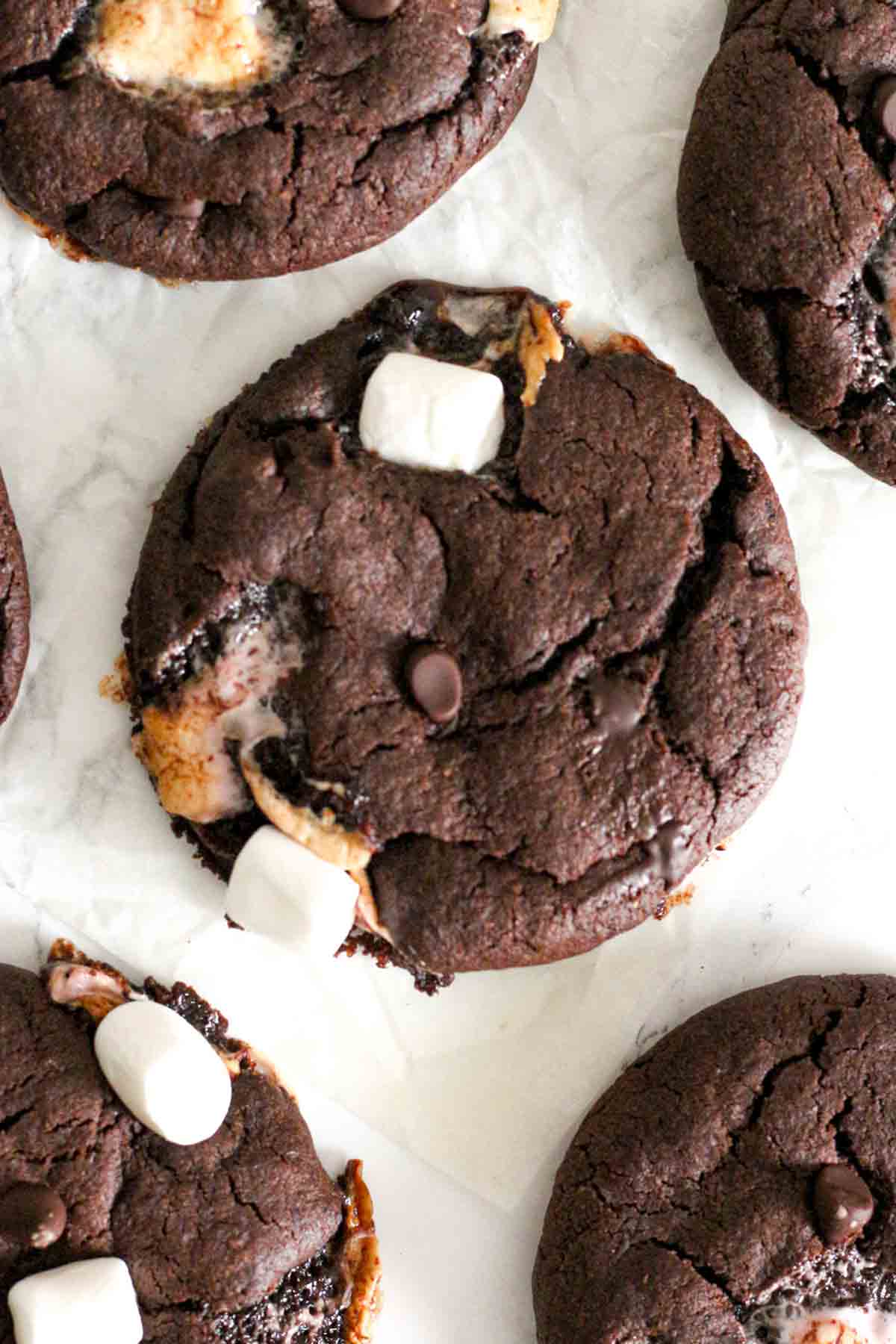 Vegan Hot Cocoa Cookies On A White Surface