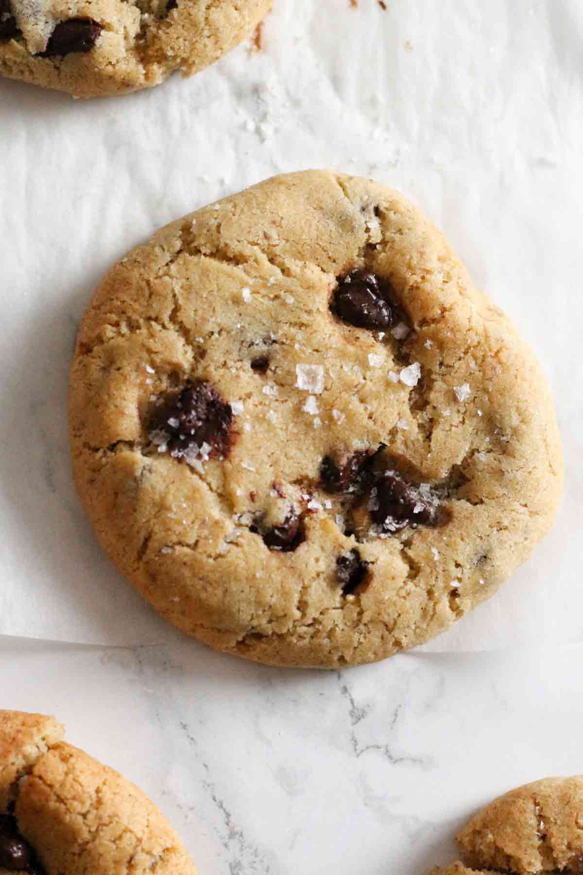 Eggless Air Fryer Cookies With Chocolate Chips And Sea Salt On Top