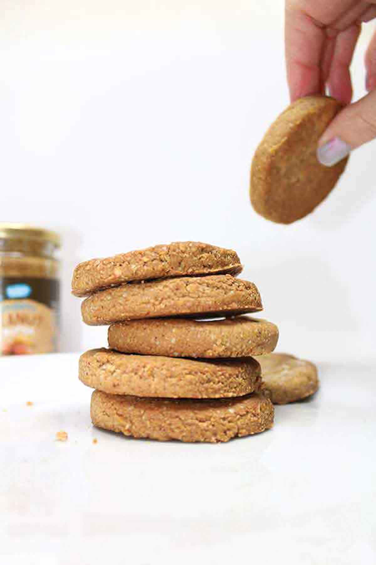 Stack Of Oil Free 3 ingredient Vegan Peanut Butter Cookies