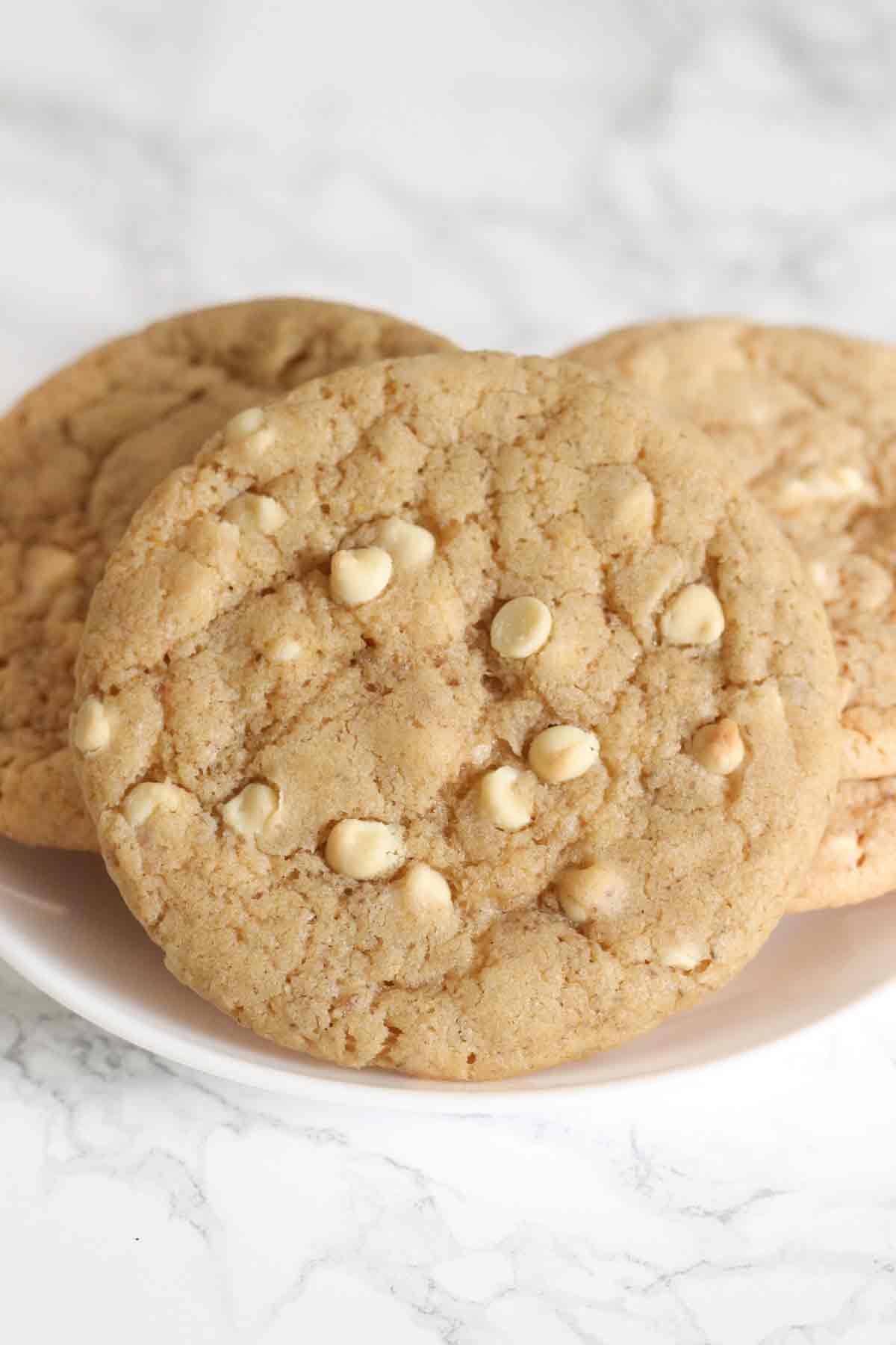 A Plate Of Vegan White Chocolate Chip Cookies