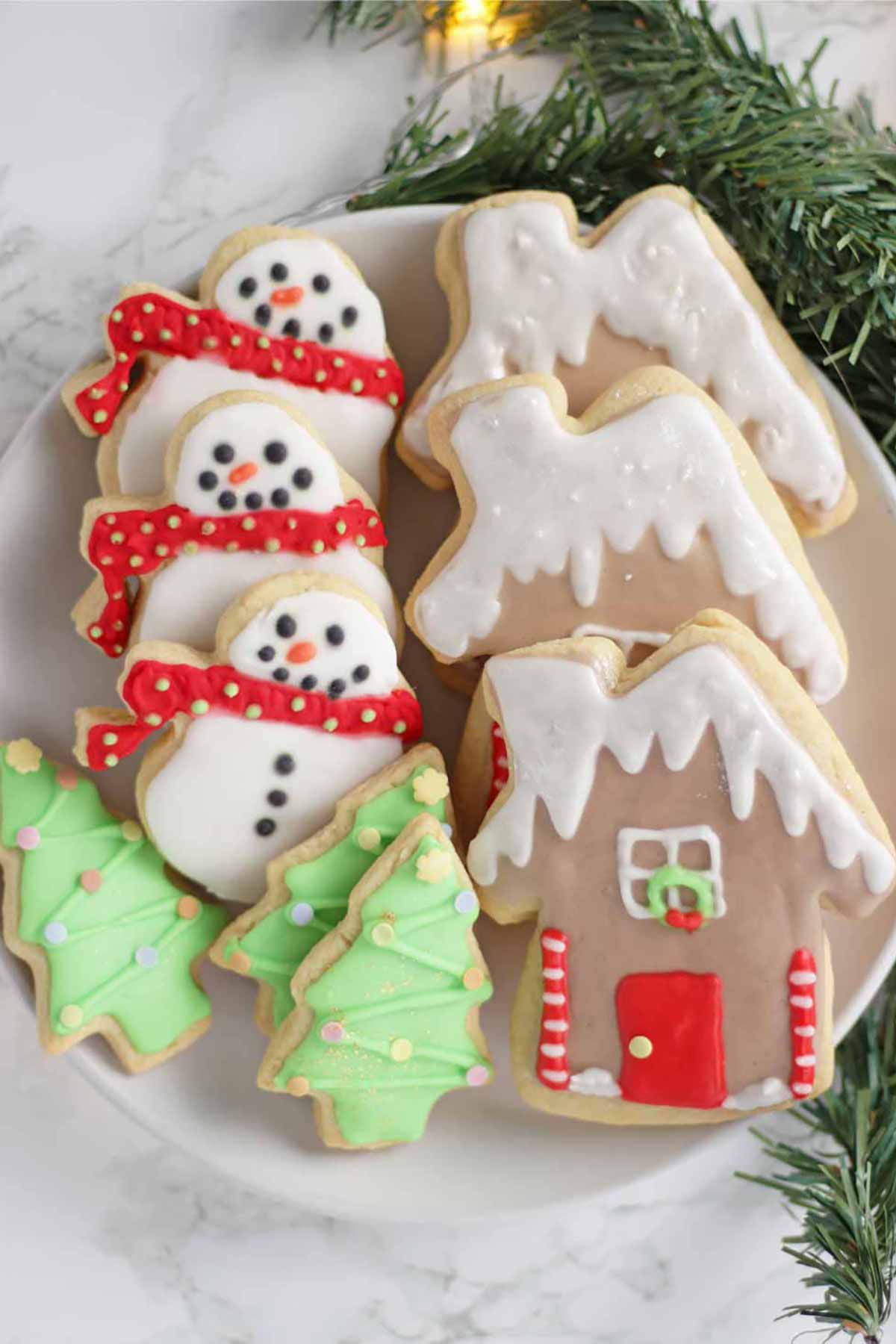 Overhead Image Of Sugar Cookies Decorated With Vegan Royal Icing